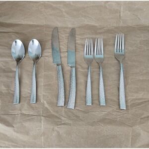 Food Network CHERVILStainless Flatware Glossy Hammered  Lot of 7  Utensils